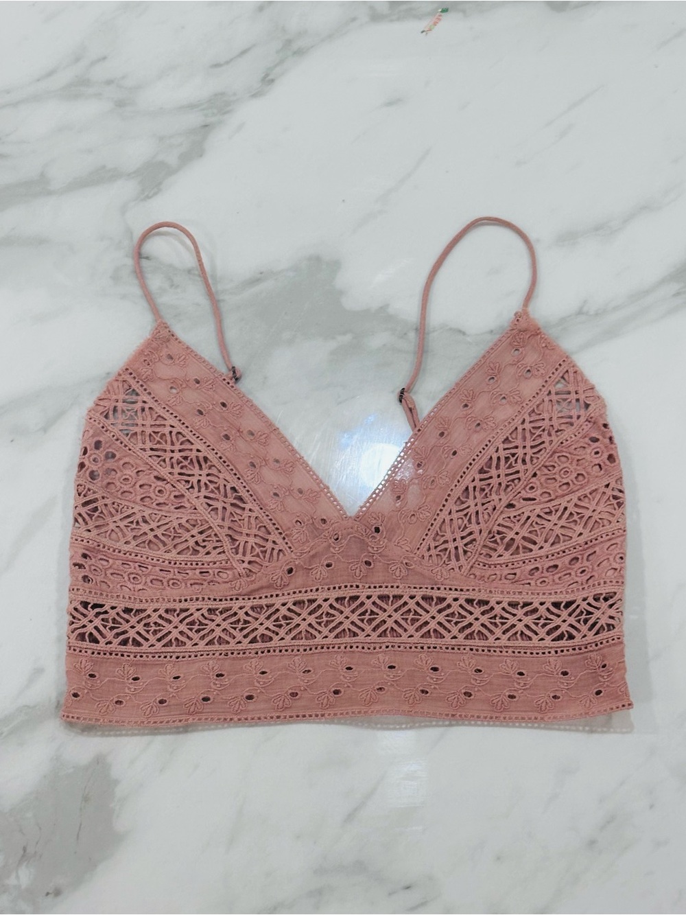 Free People FP One Lace Eyelet Bralette Crop Top Dusty Rose Mauve Size Medium M